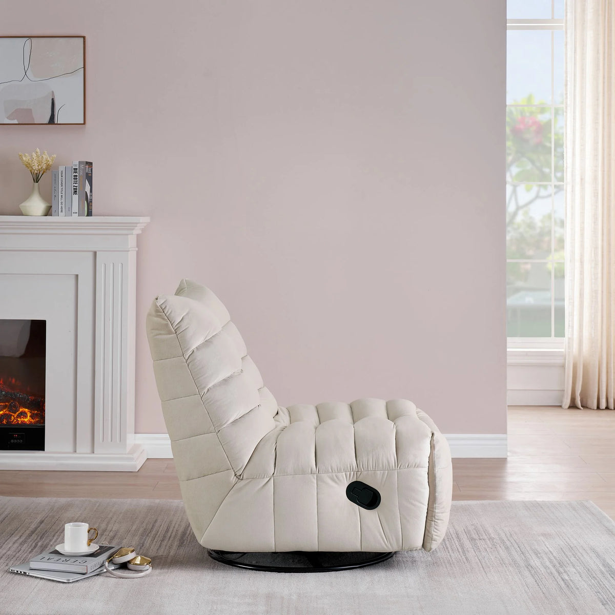 Rotatable Upholstered Lounge Chair with Side Pocket Z41385