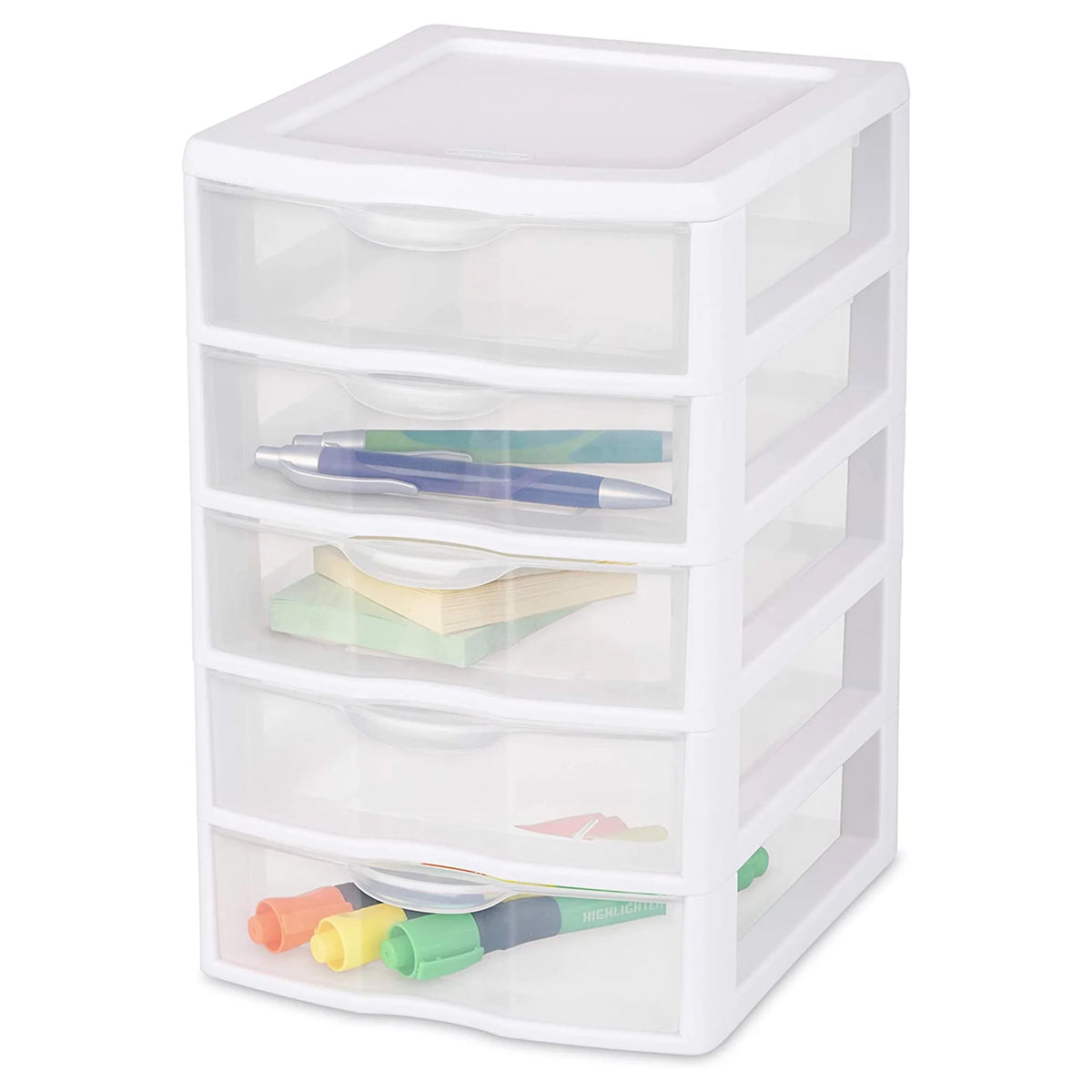 Small Plastic 5 Drawer Desktop Storage System, White, 4 Pack I42020
